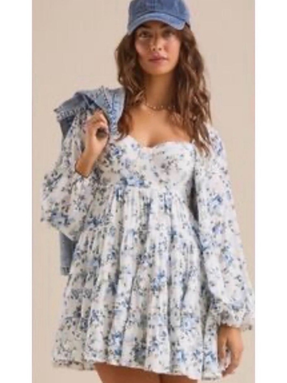 Altar'd State White and Blue Floral Tiered Mini Dress